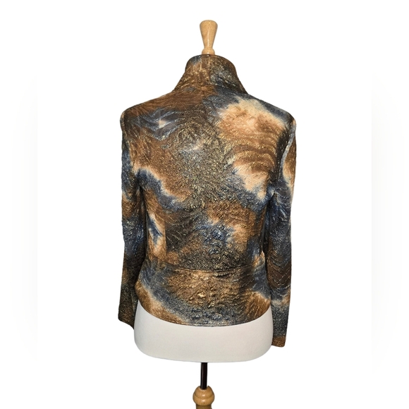 Joseph Ribkoff Metallic Animal Print Fitted Zip Jacket Size 12 Canada Edgy - Picture 2 of 11